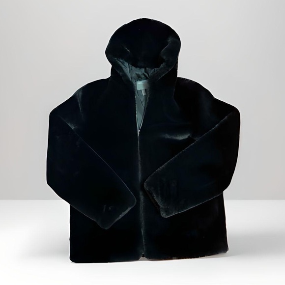 ASOS Design Hooded Faux Fur Jacket in Black - Picture 1 of 13